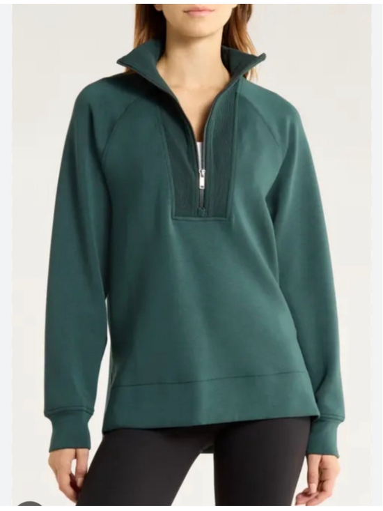SPANX Tops - NWT Spanx AirEssentials Zip Neck Tunic Sweater Small Meridian Green Pullover